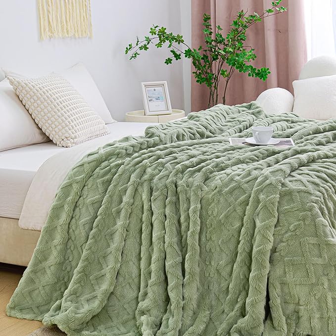 Aganear Flannel Throw Blanket - Cozy Soft Lightweight Fuzzy Blanket for Women Portable Throw Blankets for Couch, Warm Present for Birthday, Christmas, Halloween, Housewarming(50"x60", Sage Green)