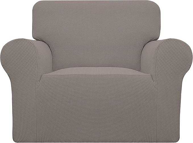 Easy-Going Stretch Oversized Chair Sofa Slipcover 1-Piece Couch Sofa Cover Furniture Protector Soft with Elastic Bottom for Kids Spandex Jacquard Fabric Small Checks Taupe
