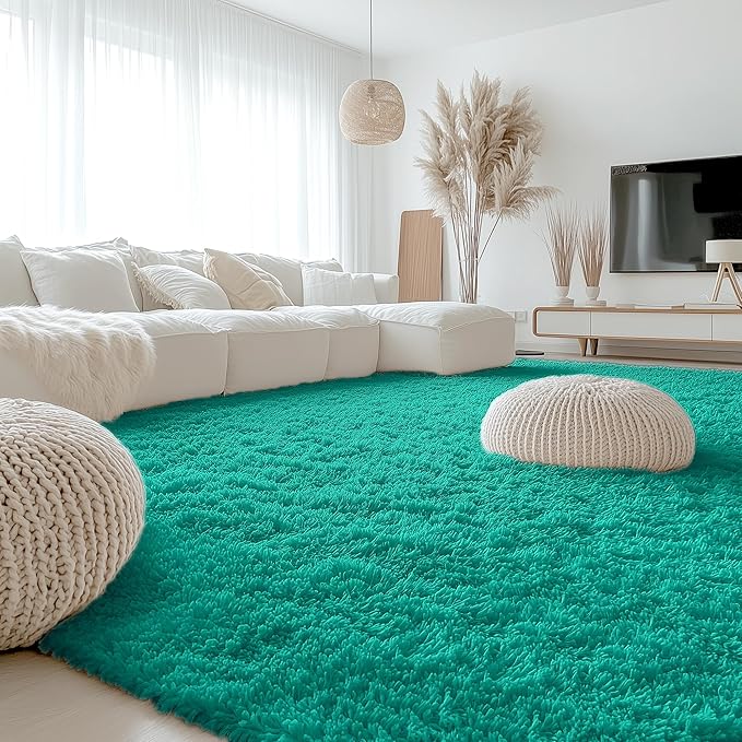 OLANLY 9x12 Machine Washable Large Area Rugs for Living Room, Bedroom, Soft Fluffy Shaggy Bedside Rug, Indoor Floor Carpet for Kids Girls and Boys, Dorms, Nursery, Home Decor Aesthetic, Teal Green
