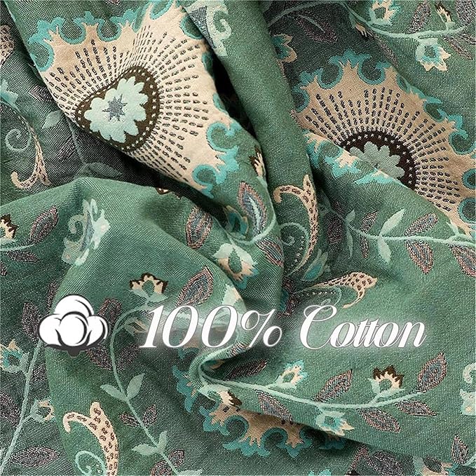 MSGKV Boho Throw Blanket for Couch Bed 60''x80'', 100% Cotton Blankets Woven Green Blanket Spring Reversible Spring Breathable Lightweight Decorative Throws