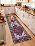 SERISSA Boho Washable Runner Rug, 2x6 Rug Runner Non-Slip Vintage Burgundy Navy Hallway Kitchen Runner Rug Ultra Soft Print Distressed Floor Carpet Runner for Bedroom Bathroom Laundry Living Room