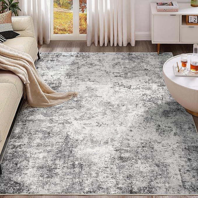UERMEI 7x9 Area Rug Living Room Rugs - Washable Neutral Modern Abstract Soft Thin Large Rug Indoor Floor No Slip Rug Carpet for Bedroom Under Dining Table Home Office Decor - Grey
