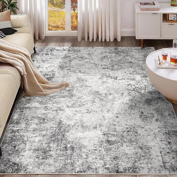 UERMEI 5x7 Area Rug Living Room Rugs - Washable Neutral Modern Abstract Soft Thin Large Rug Indoor Floor No Slip Rug Carpet for Bedroom Under Dining Table Home Office Decor - Grey