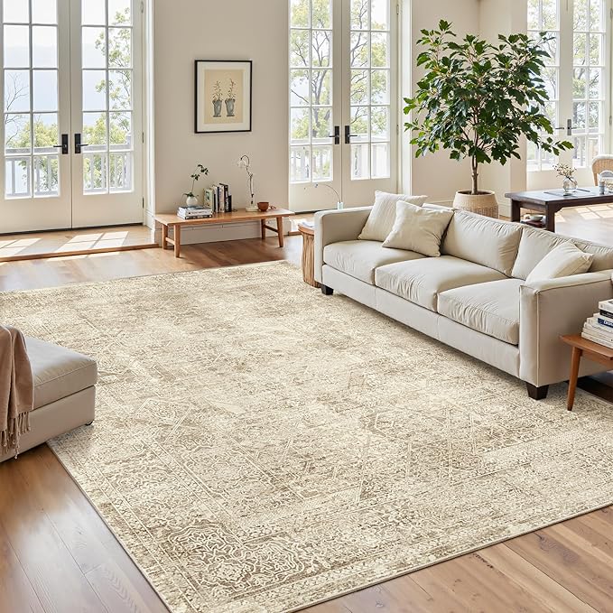 6x9 Area Rug for Living Room Floral Washable Non-Slip Modern Rugs for Bedroom Dinning Room Ultra-Thin Indoor Brown