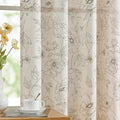 jinchan Floral Linen Curtains for Living Room 96 Inch Length Green Flower Curtain Rod Pocket Back Tab Farmhouse Curtains with Printed Floral Bedroom Window Curtain Set, 2 Panels Green