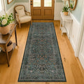 8ft Long Runners for Hallways Non Slip, 2'6" x 8' Floor Runner for Kitchen, Entryway Indoor, Washable Rubber Backing Stain Resistant - Vintage Floral Dark Green & Black Wide Décor