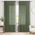 Nanspring 70 Inches Wide Olive Green Linen Curtains for Living Room 2 Panels Set 84 Inch Length Back Tab Light Filtering and Breathability Semi Sheer Curtain for Bedroom 70x84