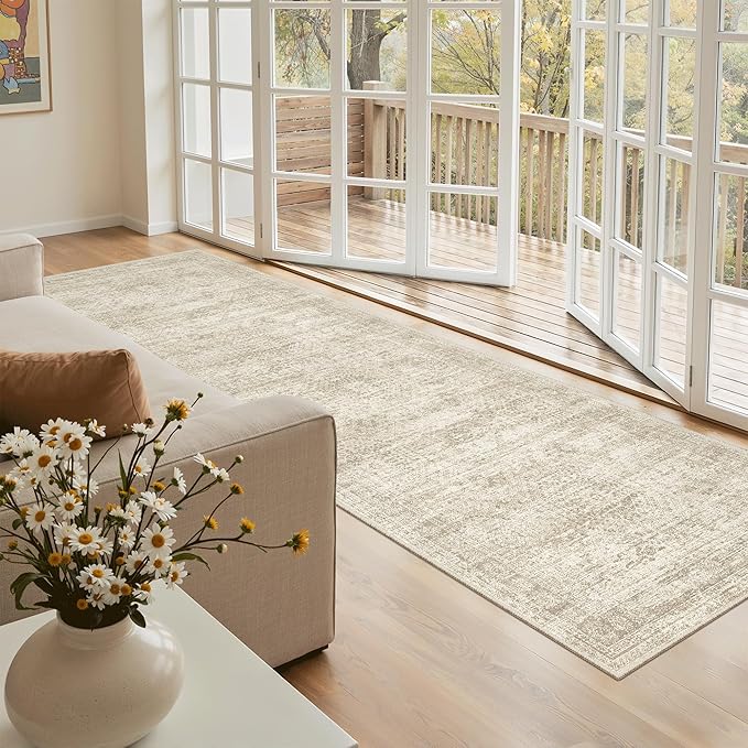 Runner Rug 3x8 Washable Non-Slip Hallway Runner Rugs for Kitchen Bathroom Laundry Room Beige Vintage Floor Carpet Runners for Hallways Entryway