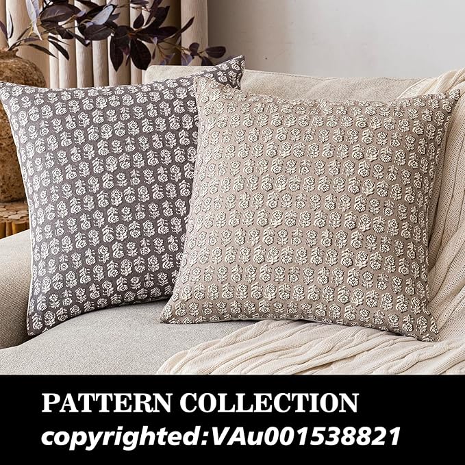 Foindtower Set of 2 Decorative Vintage Floral Print Throw Pillow Covers Neutral Modern Farmhouse Cushion Covers Boho Home Decor for Sofa Couch Chair Bedroom Living Room,22×22 Inch,Tan Taupe