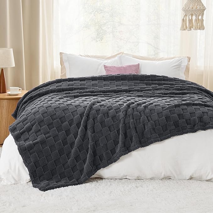 Bedsure GentleSoft Blankets Queen Size for Bed - Super Soft Cozy Blanket for Kids Girls, Large Fuzzy Fleece Throw for Bedroom Decor, Dark Grey, 90x90 Inches