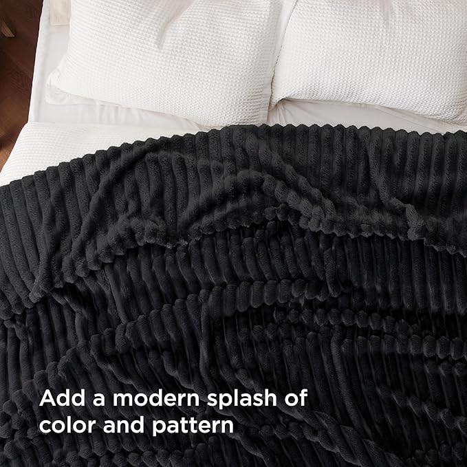 Bedsure GentleSoft Blankets Queen Size for Bed - Cozy Soft Blankets for Women, Cute Large Fleece Throws for Girls, Black, 90x90 Inches