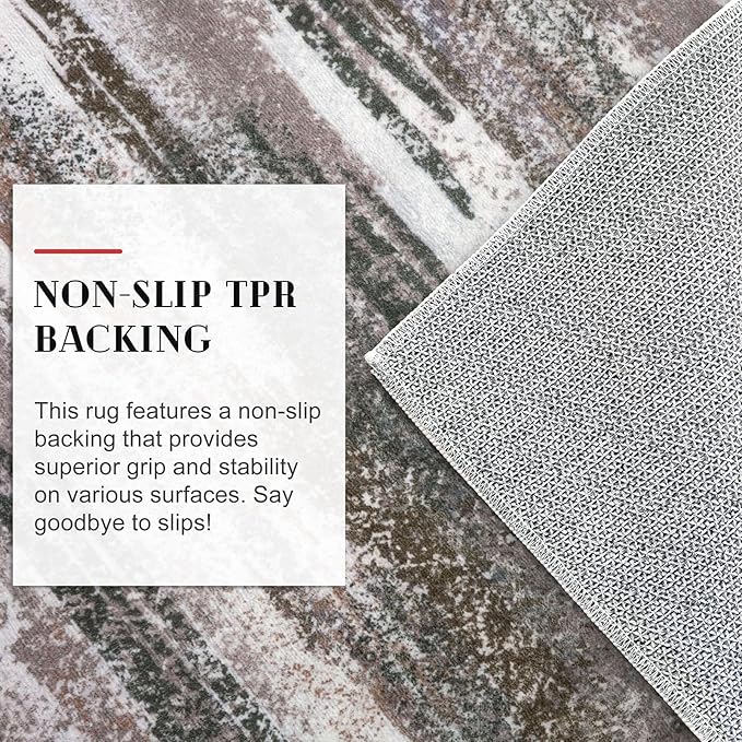 Lansny Modern Abstract Runner Rug 2.6x8, Dark Light Brown White Washable Kitchen Runner Non-Slip Soft Hallway Rug Runner Thin Print Faux Wool Carpet for Entryway Bedroom Laundry Room Indoor