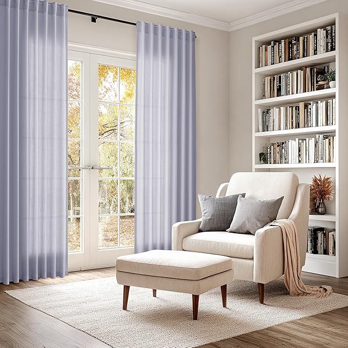 Nanspring Lavender Purple Linen Curtains 96 Inches Long for Living Room Boho Decor Light Filtering Semi Sheer Curtain Back Tab Rod Pocket Modern Luxury Drapes for Bedroom Office 52x96, 2 Panels