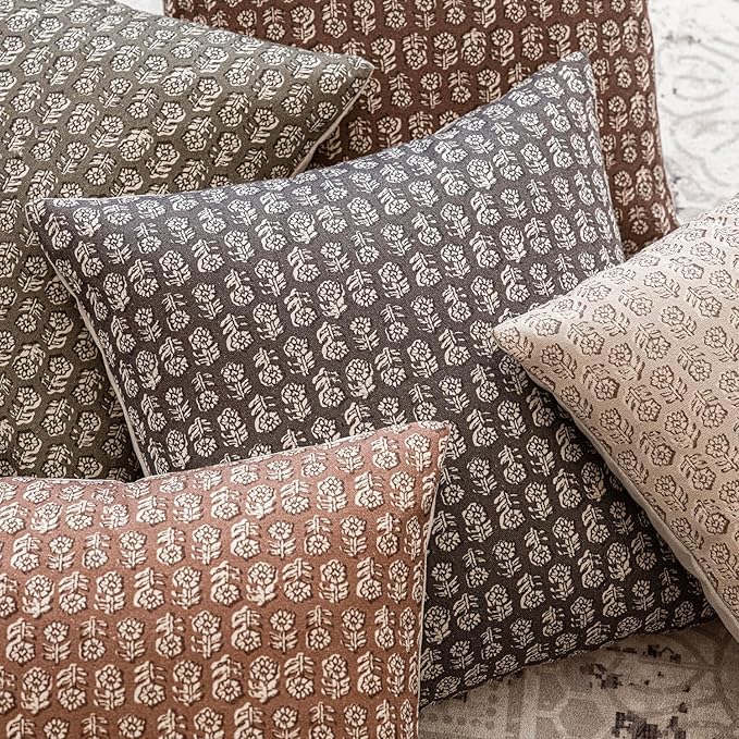 Foindtower Set of 2 Decorative Vintage Long Lumbar Throw Pillow Covers Neutral Modern Farmhouse Cushion Covers Floral Home Decor for Sofa Couch Chair Bedroom Living Room,14×36 Inch,Rustic Gray