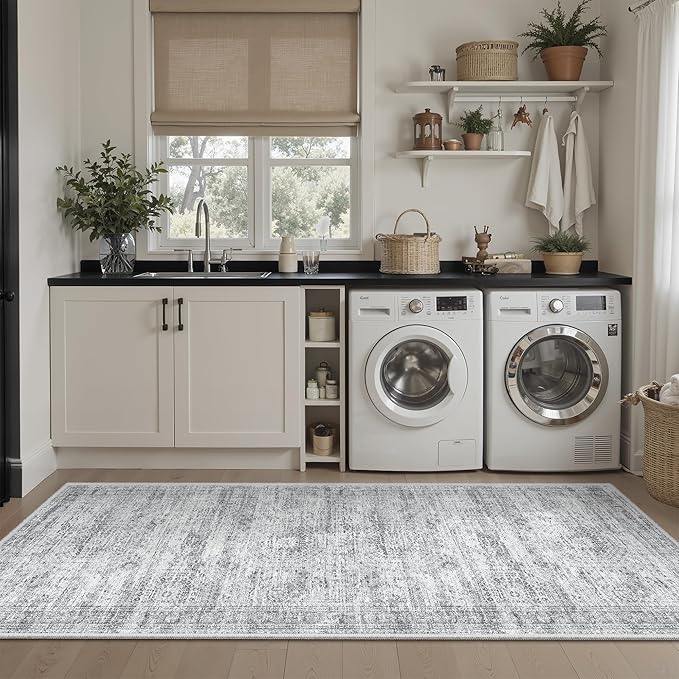 Runner Rug 2'x6' Washable Non-Slip Runner Rugs for Kitchen Bathroom Laundry Room Grey Vintage Floor Carpet Runners for Hallway Entryway
