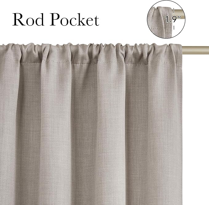 NICETOWN Angora Faux Linen Room Darkening Rod Pocket Curtains 63 inch Length, W42 x L63, Light Blocking Thermal Insulated Noise Reducing Drapes for Bedroom Living Room Farmhouse Decor, 2 Panels