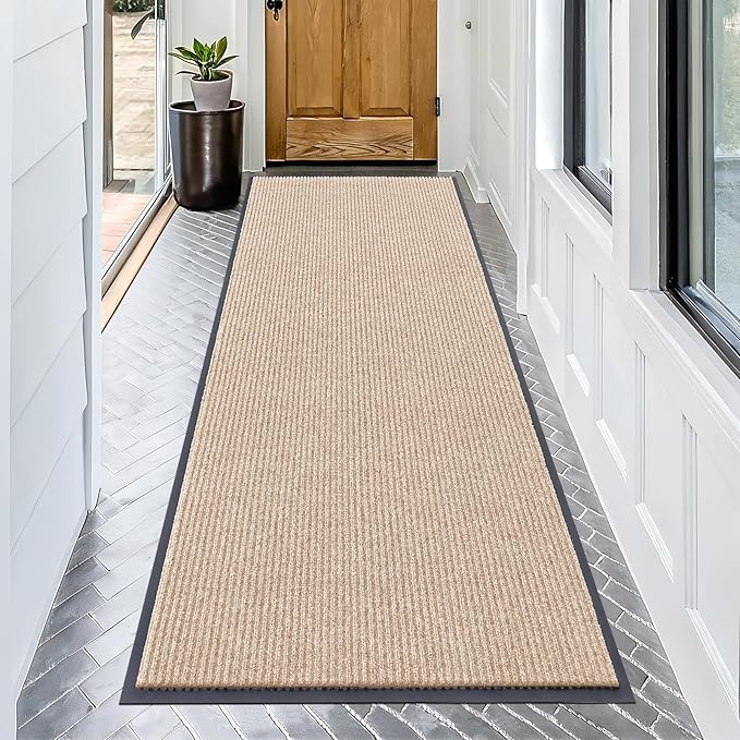 OLANLY Front Door Mat Indoor Outdoor Entrance, Waterproof Heavy Duty Doormat, Fade Resistant, Low Profile, Easy Clean Patio Porch Welcome Floor Mats for Entry, 71x34, Beige