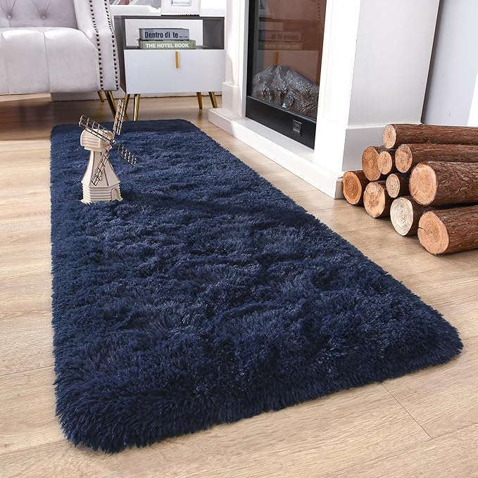 Chicrug Soft Runner Rugs for Bedroom Living Room Plush Fluffy Rug 2x7 Feet, Shag Furry Area Rug Carpet Non Shedding for Nursery Children Kids Girls Room Home Decorative, Navy Blue