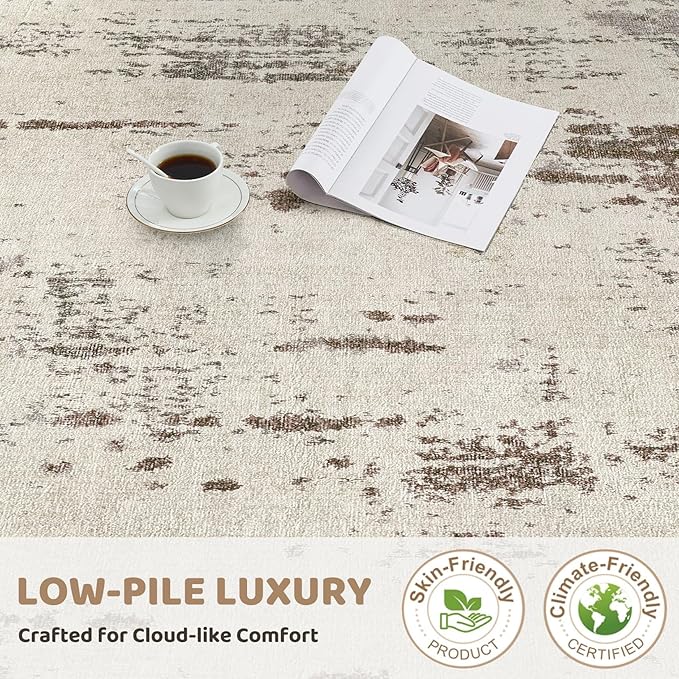 UERMEI 10x14 Area Rug Living Room Rugs - Washable Neutral Modern Abstract Soft Thin Rug Indoor Floor No Slip Rug Carpet for Bedroom Under Dining Table Home Office Decor - Brown/Grey/Beige