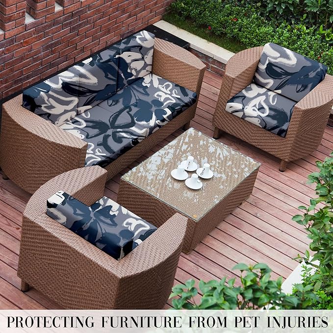 8Pcs Outdoor Cushion Covers, Patio Cushion Covers,Stretch Elastic Slipcovers, Replacement Washable & Reusable Furniture Protector for Patio Couch (Grey Flower-Pattern,Cover Only)
