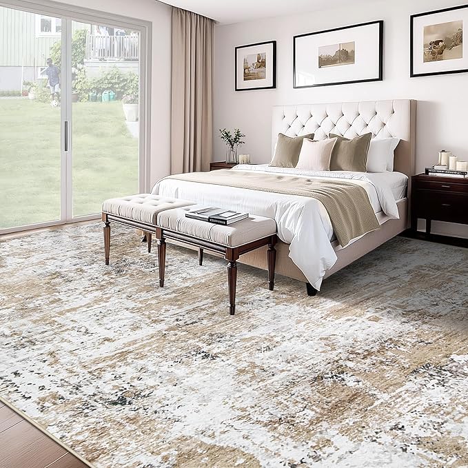 XLUEZ 10x14 Area Rugs for Living Room, Washable Modern Abstract Large Area Rug Neutral Soft Non Slip Kids Rug Stain Resistant Indoor Carpet for Bedroom Dining Room Playroom Home Office(Beige, 10'x14')