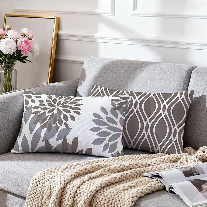 Hexagram Geometric Grey Pillow Covers 12x20 Set of 4, Decorative Outdoor Boho Modern Throw Pillow Covers, Home Sweet Home Farmhouse Cushion Case for Couch Sofa Bedroom Indoor Decor(No Insert)