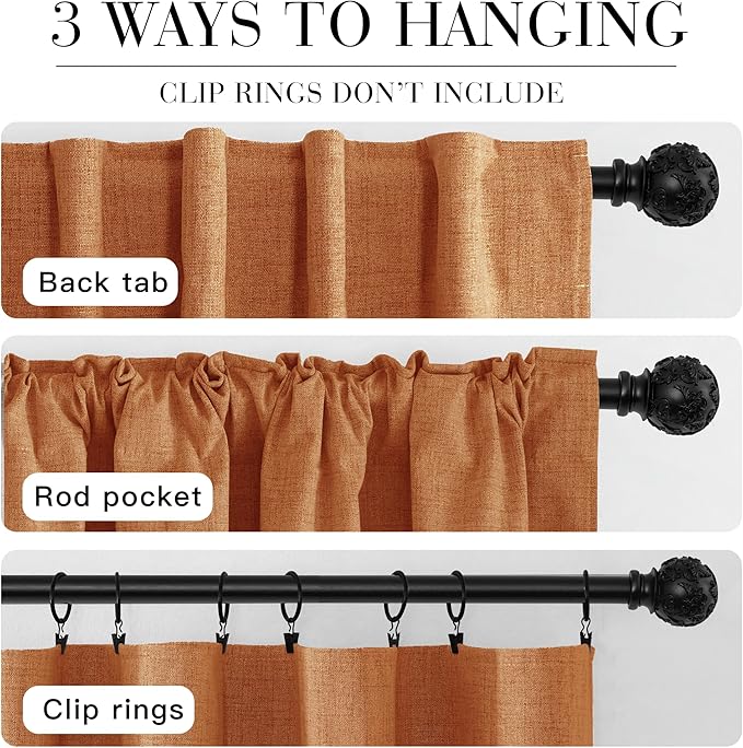 RYB HOME 100% Blackout Fall Curtains for Bedroom Linen Texture, Burnt Orange Curtains for LivingRoom/Office/Sliding Door, Thermal Insulated Farmhouse HomeDecor, Luxury Privacy Drape, W52xL84, 2 Panels