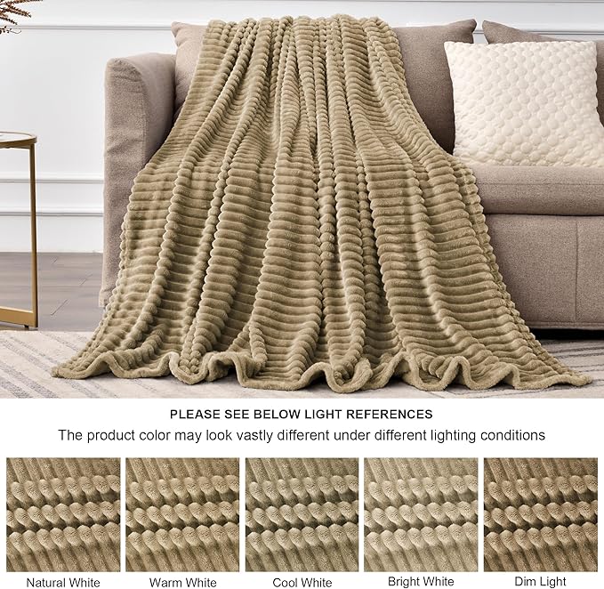 BEDELITE Fleece Blanket Twin Size – 3D Ribbed Jacquard Soft and Warm Decorative Fuzzy Blankets – Cozy, Fluffy, Plush Lightweight Throw Blankets for Couch, Bed, Sofa(Brown, 60x80 inches)