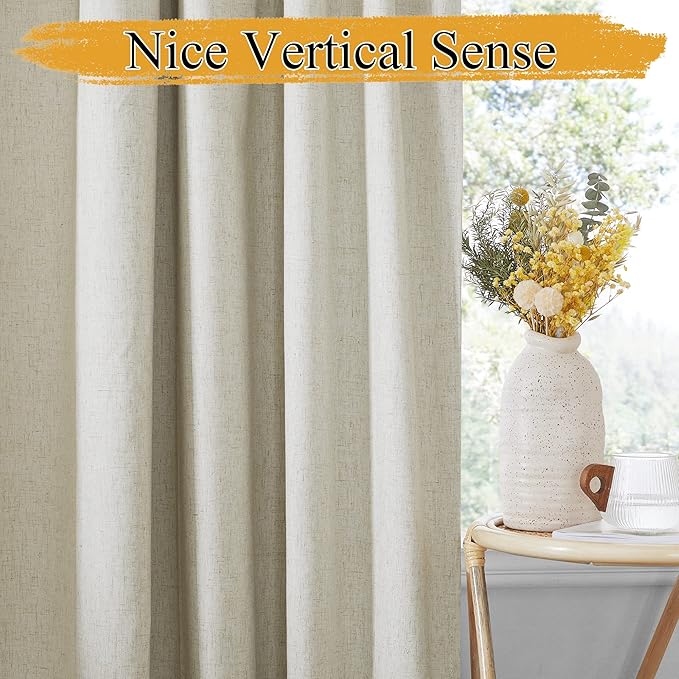 RYB HOME Natural Linen Blended Curtains for Living Room, Blackout Thermal Insulated Window Drapes with White Liner Classy Home Decor for Guest Room Nursery, Natural, W52 x L63 inch, 2 Panels
