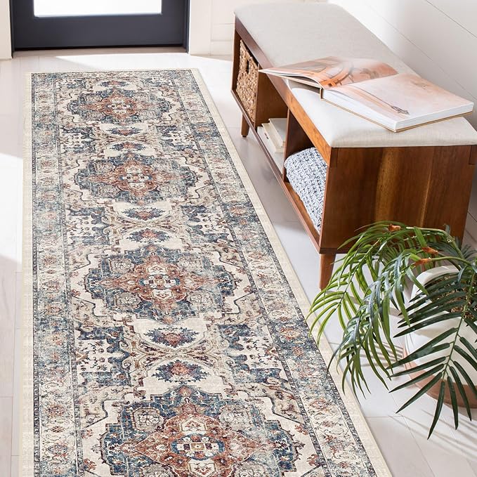 Hallway Washable Runner Rug - 2'6x14 Kitchen Rugs Entryway Rug Runner Vintage Soft Floor Mat Non Slip Indoor Farmhouse Carpet for Bathroom Living Room Bedroom (2'6''x14', Brick)