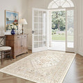 3x5 Washable Area Rug for Entryway, Kitchen Rugs Non Slip for Dining Room, Vintage Floral Soft Living Room Rug, Thin Area Rug Indoor for Bedroom, Kids Room Decor(Cream/Beige,3'x5')