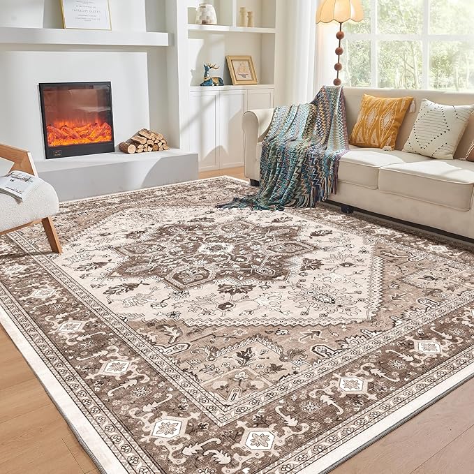 OPPODREAM Soft Area Rugs 3x5, Washable Rugs with Non Slip Backing, Low-Pile Throw 3x5 Carpet, Faux Cashmere 3 x 5 Carpet, Khaki