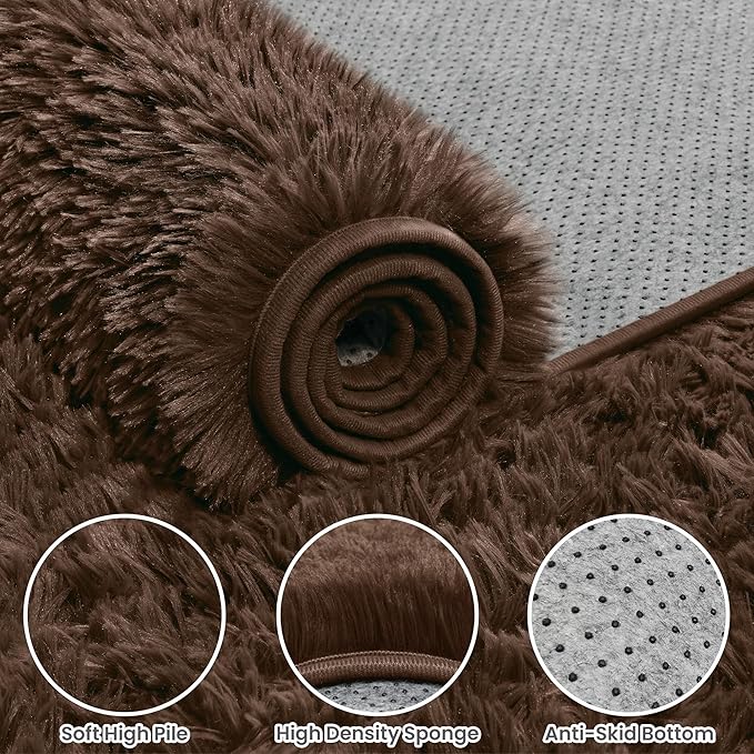 8x10 Area Rugs for Living Room Rug: Soft Fluffy Shag Brown Rugs for Bedroom, Non-Slip Large Fuzzy Plush Rug Indoor Floor Carpet for Nursery Kids Boys Girls Room, Dorms, Playroom, Modern Home Decor