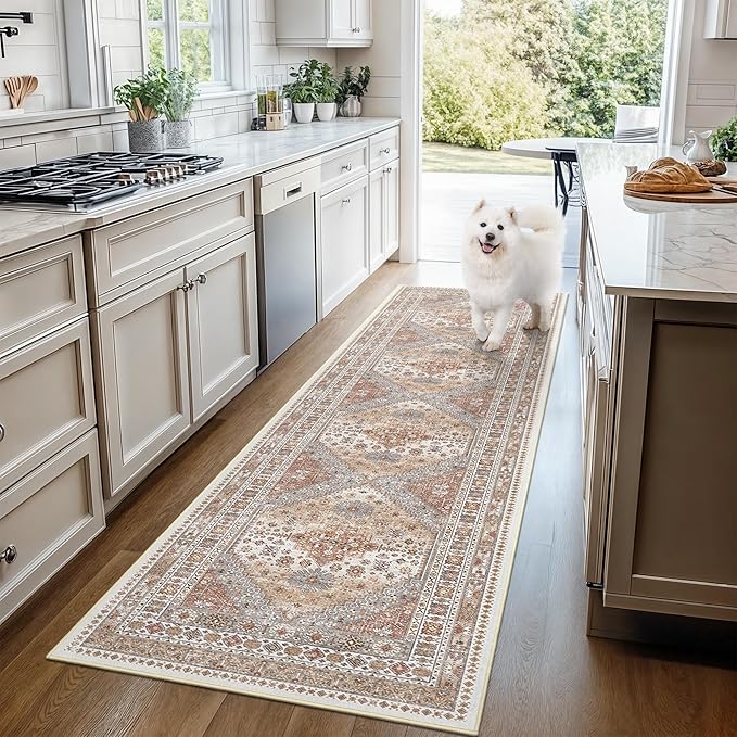 Runner Rug 2x6, Ultra-Thin Entryway Rug Non Slip Washable Rugs for Laundry Room, Runners for Hallways, Vintage Soft Rugs for Living Room, Kitchen, Bedroom(Orange,2'x6')