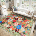 Washable Area Rug 8x10 Green, Large Soft Rugs for Living Room Floral Green Carpet 8x10 Area Rugs for Bedroom Dining Room Non-Slip Stain Resistant Under Table Rug (8 x 10, Green Garden)