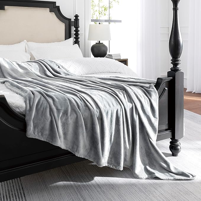 JIAHANNHA Flannel Fleece Blanket Queen Size(90 by 90 Inches),Grey Throw Blanket for Couch Bed Sofa 280GSM,Super Soft Plush Fuzzy and Cozy Warm Bed Blanket for All Season