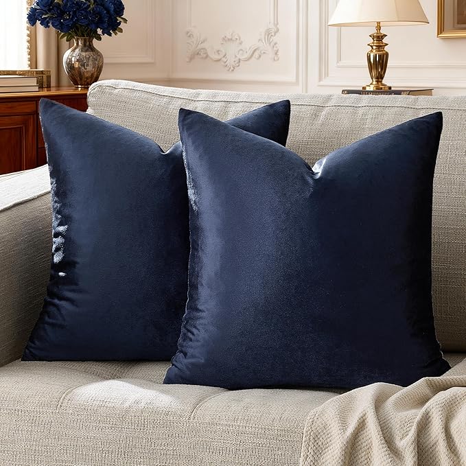 GIGIZAZA Navy Blue Velvet Pillow Covers 20x20,Square Solid Throw Pillow Covers Decorative Modern Pillows Big Vintage Cases for Couch Pack of 2