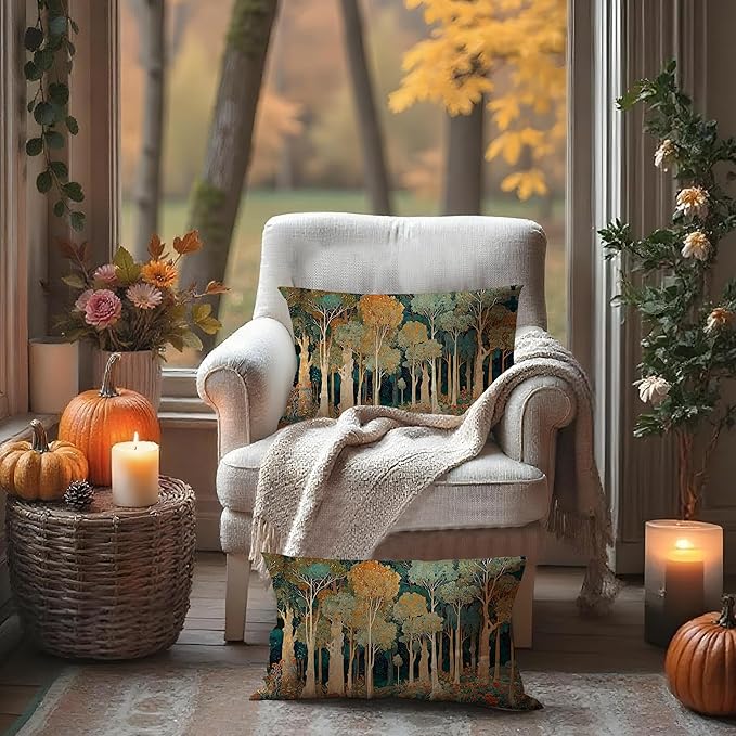 Rustic William Morris Inspired Forest Green Pillow Covers 12x20 Set of 2,Vintage Botanical Nature Landscape Decorative Throw Pillow Covers for Home Bedroom Living Room