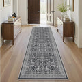 2x6 Hallway Washable Runner Rug - Soft Non Slip Vintage Rugs for Entryway Low-Pile Farmhouse Neutral Kitchen Runners Living Room Floor Mat Stain Resistant Distressed Carpet for Bedroom Bathroom Black