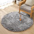 ORINOVA Silver Grey Shag Faux Sheepskin Fuzzy Fur Rugs for Bedroom Circle Plush Washable Furry Fur Area Rugs for Living Room Nursery 4ft X 4ft Rug