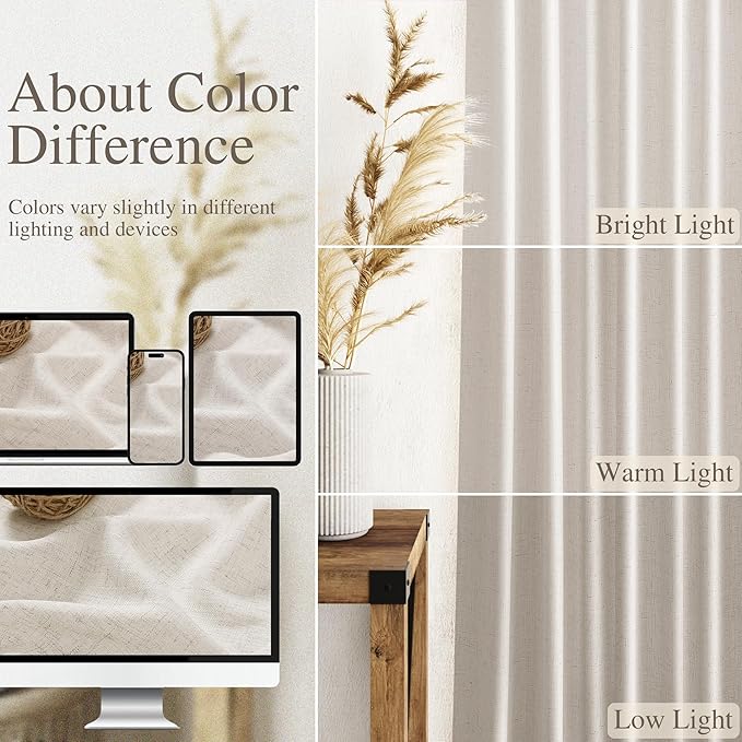 Nanspring Pearl White Curtains 90 Inches Long for Living Room Linen Light Filtering Semi Sheer Curtain Back Tab Rod Pocket Coastal Decor Neutral Elegant Gray Drapes for Bedroom 52x90, 2 Panels