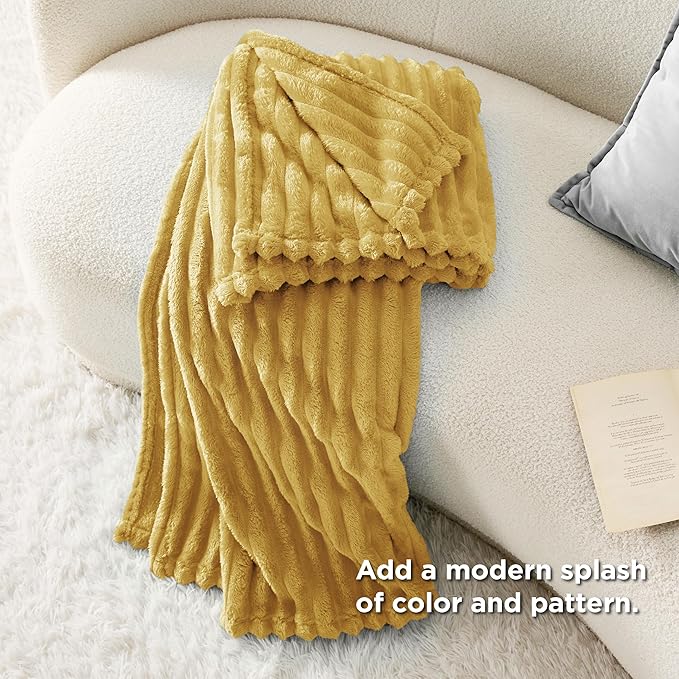 Bedsure GentleSoft Yellow Fleece Blanket for Couch - Cozy Soft Blankets for Women, Cute Small Throws for Girls, 60x80 Inches