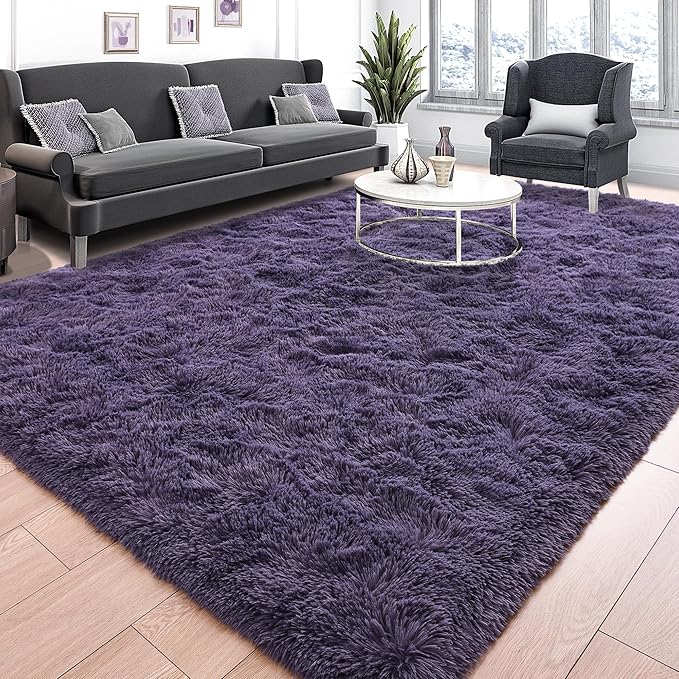 Tepook Super Soft Fluffy Rug for Bedroom, Modern Shaggy Fuzzy Kids Rugs for Living Room, Plush Indoor Nursery Home Decor Dorm Carpet with Non-Slip Bottom, Gray Purple, 5 X 8 Feet