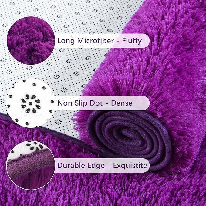 Chicrug Soft Runner Rugs for Bedroom Living Room Plush Fluffy Rug 2x6 Feet, Shag Furry Area Rug Carpet Non Shedding for Nursery Children Kids Girls Room Home Decorative, Dark Purple