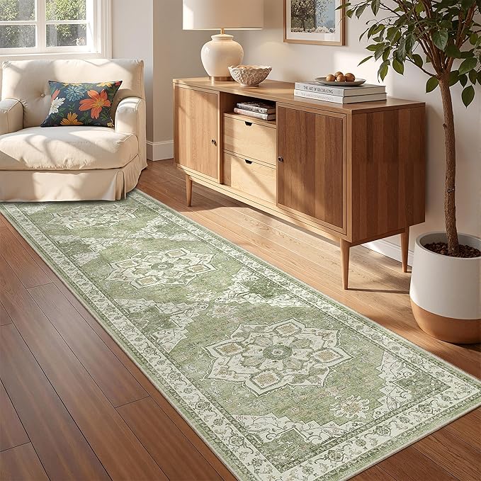 Kitchen Runner Rug Non Slip Washable 2.5x8, Soft Low Pile Entryway Rug Runners for Hallways,Carpet Runner for Living Room,Kitchen, Laundry, Bathroom(Light Green,2.5'x8')