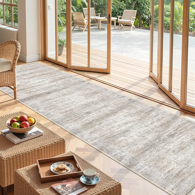 Long Hallway Runner Rug- Carpet Runners for Hallway 12ft, Anti Slip Backing Washable Rug Runner for Entrance, Living Room, Soft Low Pile Modern Rug Runner(2'x12', Brown/Grey/Ivory)
