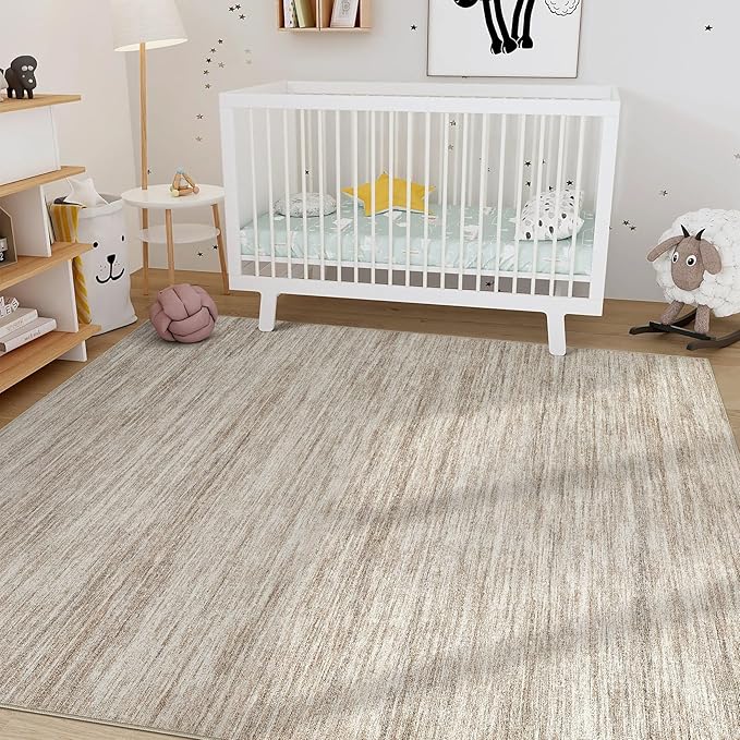 Nakagishi 5X7 Area Rugs Living Room: Washable Large Vintage Rug Neutral Non-Slip Soft Stain Resistant Indoor Carpet for Bedroom Nursery Dining Room Office Playroom - Brown-01