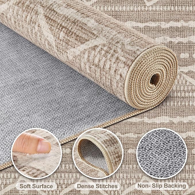 Nakagishi 7x10 Area Rugs Living Room: Washable Boho Large Neutral Soft Farmhouse Rug Stain Resistant Modern Geometric Non-Slip Indoor Floor Carpet for Bedroom Nursery Kids Playroom Office Dining Room