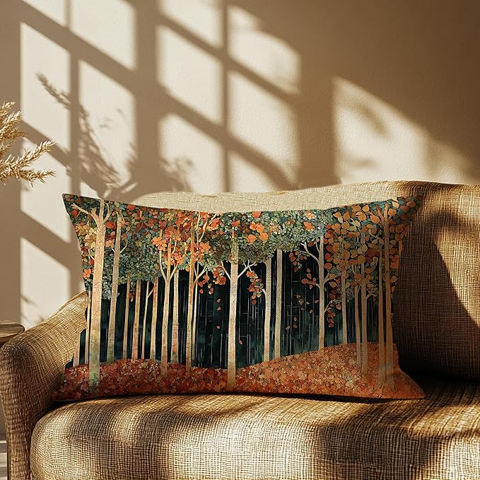 Rustic William Morris Inspired Autumn Forest Decor Pillow Covers 18x18 Double-Sided, Fall Home Room Decor,Vintage Botanical Nature Decorative Throw Pillow Covers for Home Bedroom Living Room