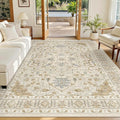 Madane 6x9 Area Rugs for Living Room, Stain Resistant Washable Rugs, Non-Slip Backing Area Rug, Vintage Home Decor Rug for Bedroom (Beige/Blue, 6'x9')